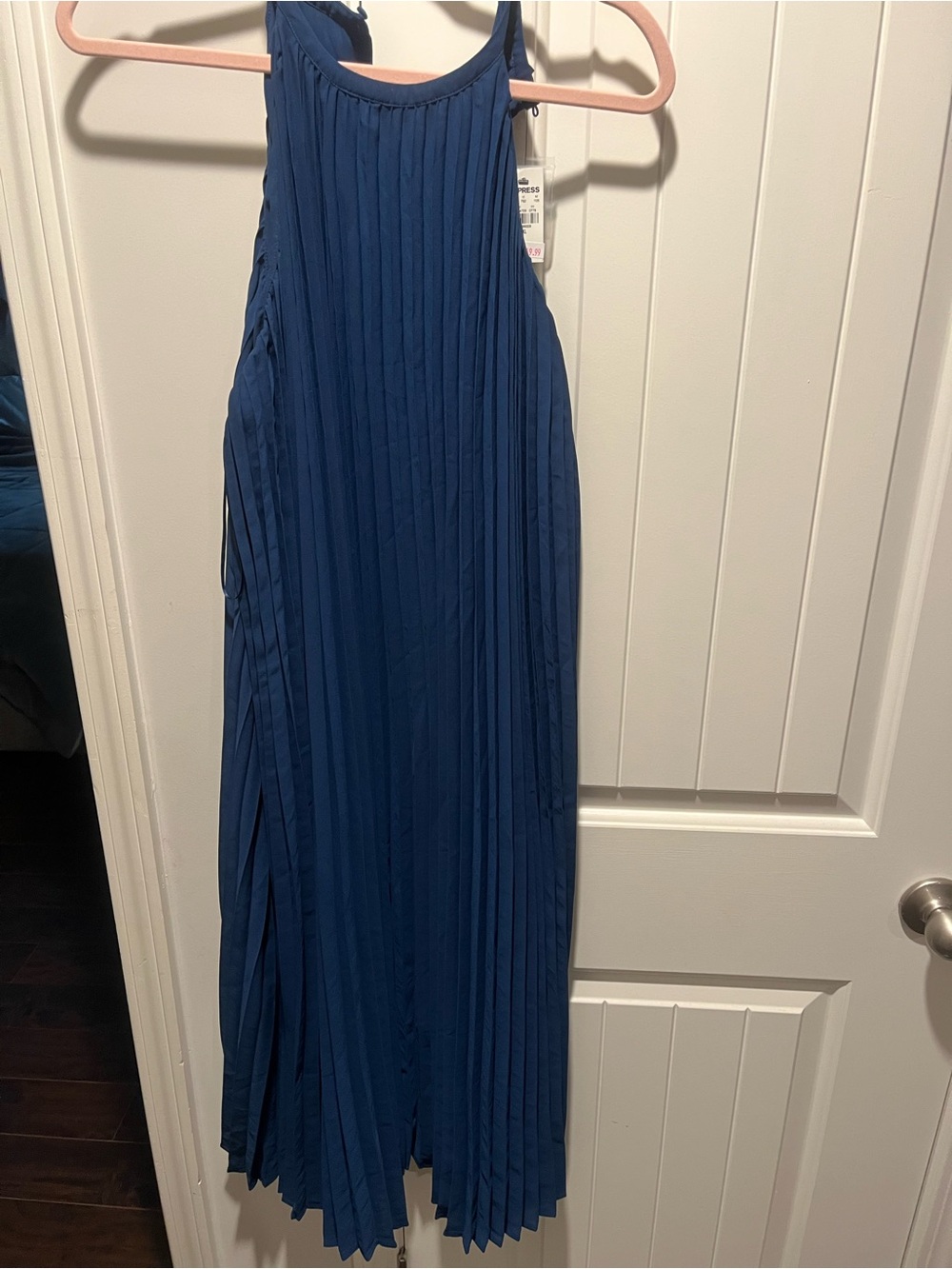 Express Pleated Navy Blue Halter Maxi Dress